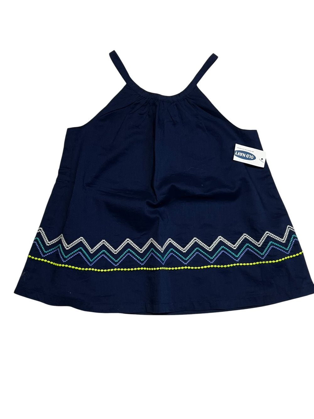 Old Navy Navy Blue Girls' Tank Top Dress with Chevron and Neon Dot Trim